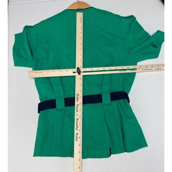 Vintage Leslie Fay Blazer Womens Size 8 Short Sleeve Green Belt Jacket Suit USA - Picture 6 of 7